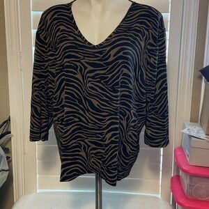 Briggs New York Black and Tan Zebra Print V-Neck Blouse